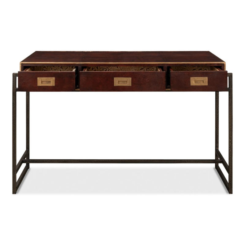 Old Brown Leather Desk-Home Office Desks-Sarreid-LOOMLAN