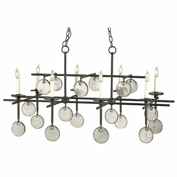 Old Iron Sethos Black Rectangular Chandelier - LOOMLAN - Currey & Co - Chandeliers