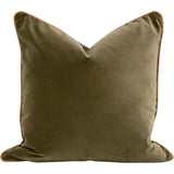 Olive Velvet Throw Pillow Set Leather Piping Accent-Throw Pillows-Essentials For Living-LOOMLAN