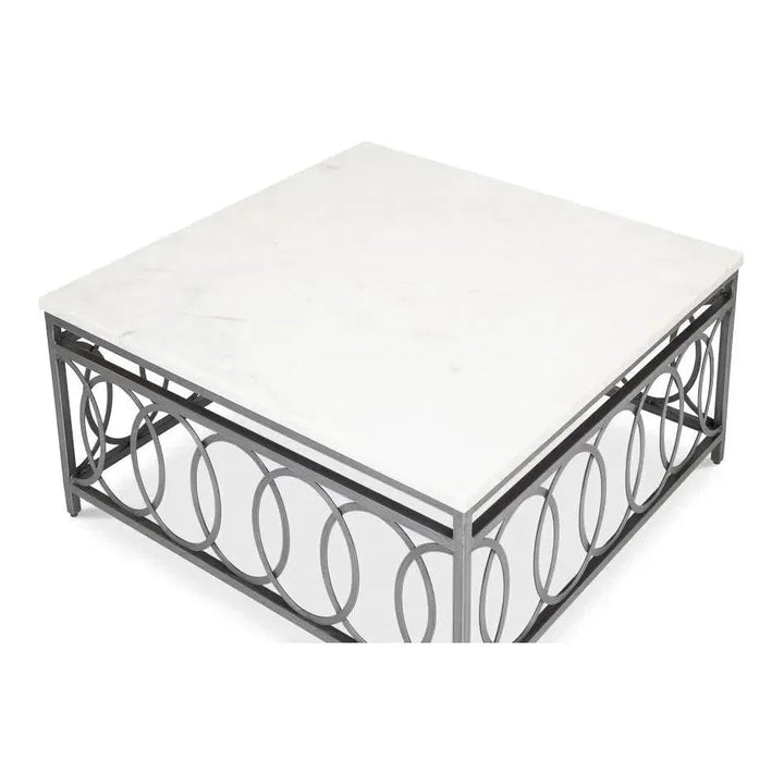 Olympia Square Coffee Table White Marble Top - LOOMLAN - Sarreid - Coffee Tables