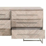 On Stand Mosaic 6-Drawer Double Dresser Acacia Brushed Steel Dressers LOOMLAN By Essentials For Living