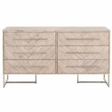 On Stand Mosaic 6-Drawer Double Dresser Acacia Brushed Steel Dressers LOOMLAN By Essentials For Living