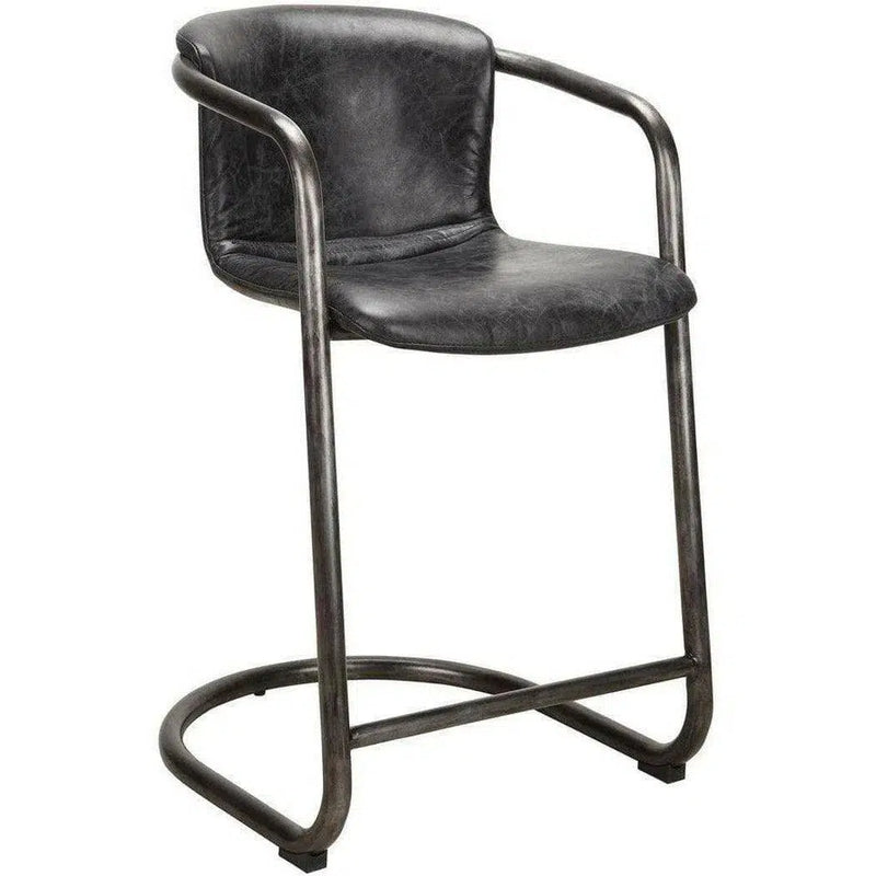 Onyx Counter Stool Black Leather Industrial