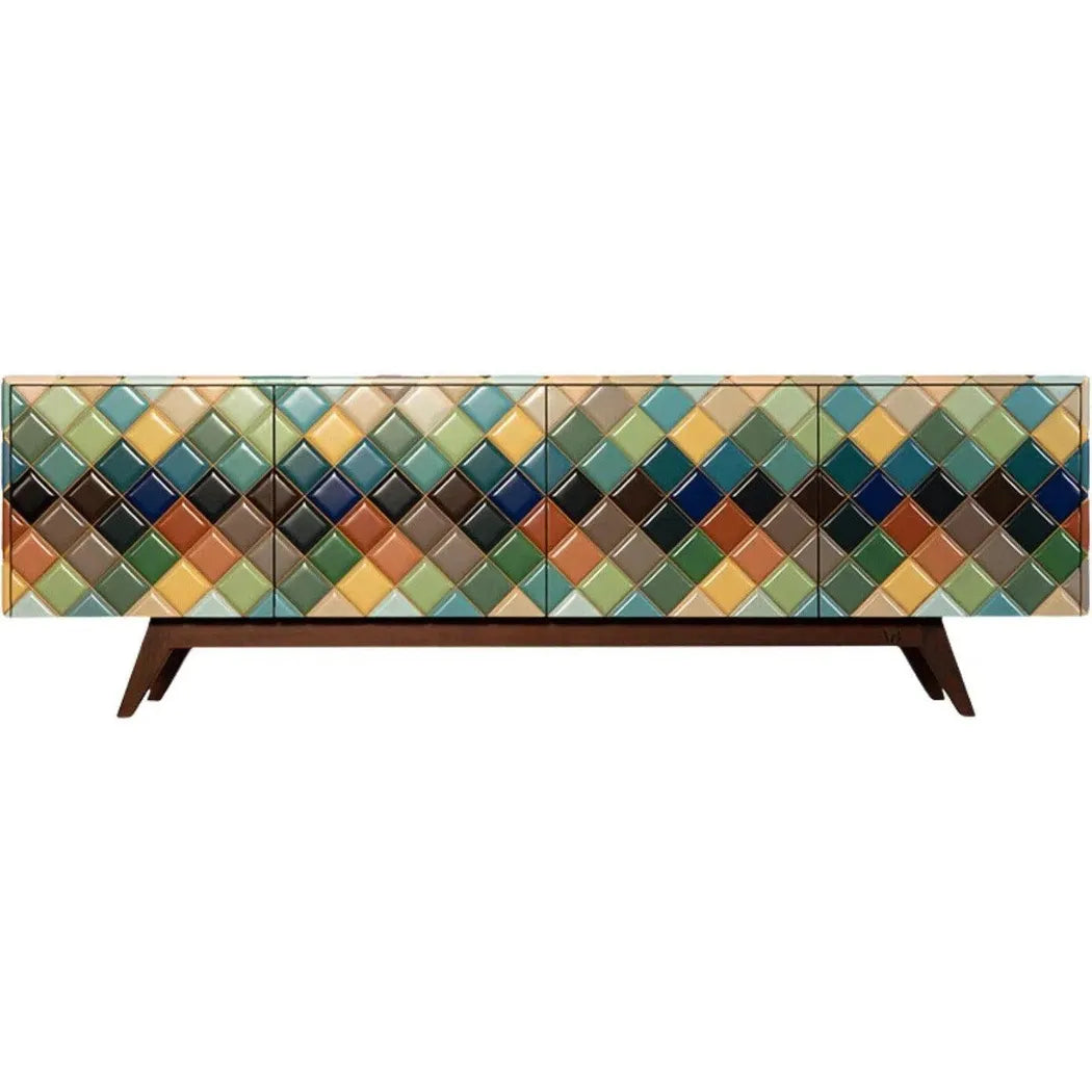 Opaque Rainbow Diamond Wood Credenza