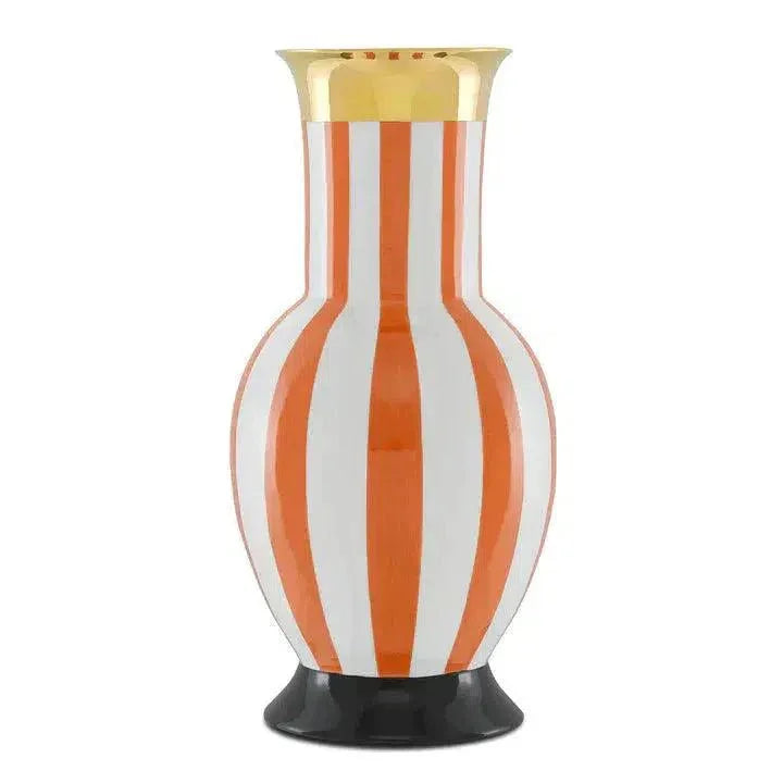 Orange White Gold Black De Luca Coral Stripe Large Vase - LOOMLAN - Currey & Co - Vases & Jars