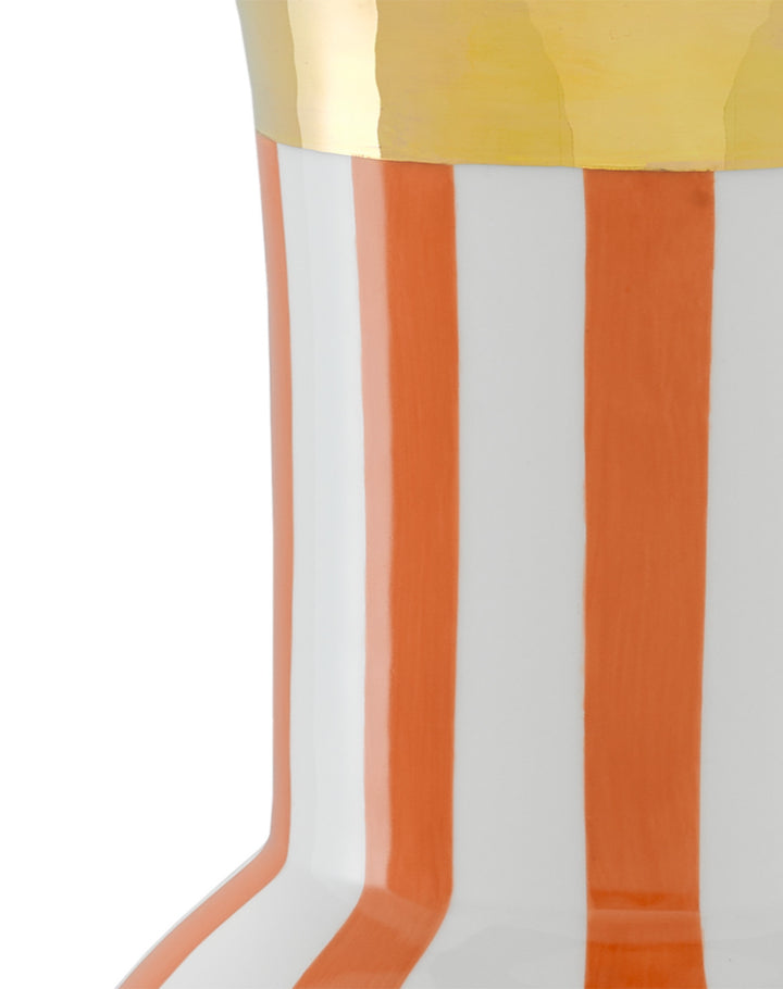 Orange White Gold Black De Luca Coral Stripe Large Vase - LOOMLAN - Currey & Co - Vases & Jars