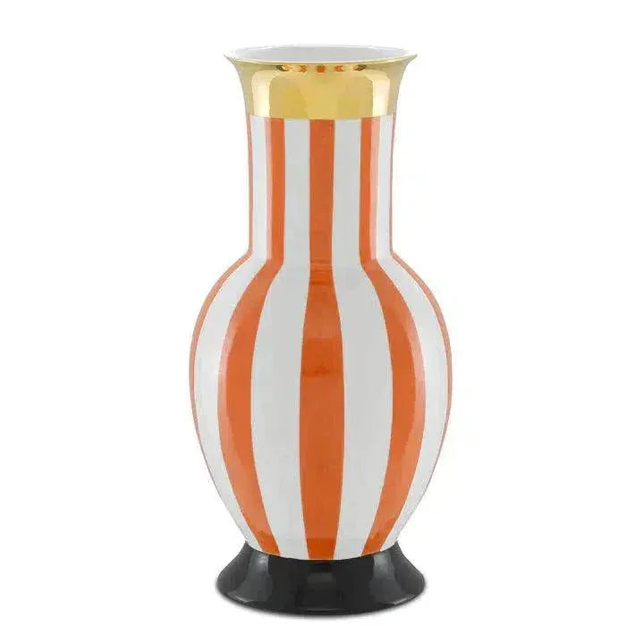 Orange White Gold Black De Luca Coral Stripe Large Vase - LOOMLAN - Currey & Co - Vases & Jars