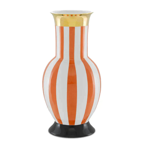 Orange White Gold Black De Luca Coral Stripe Large Vase Vases & Jars LOOMLAN By Currey & Co