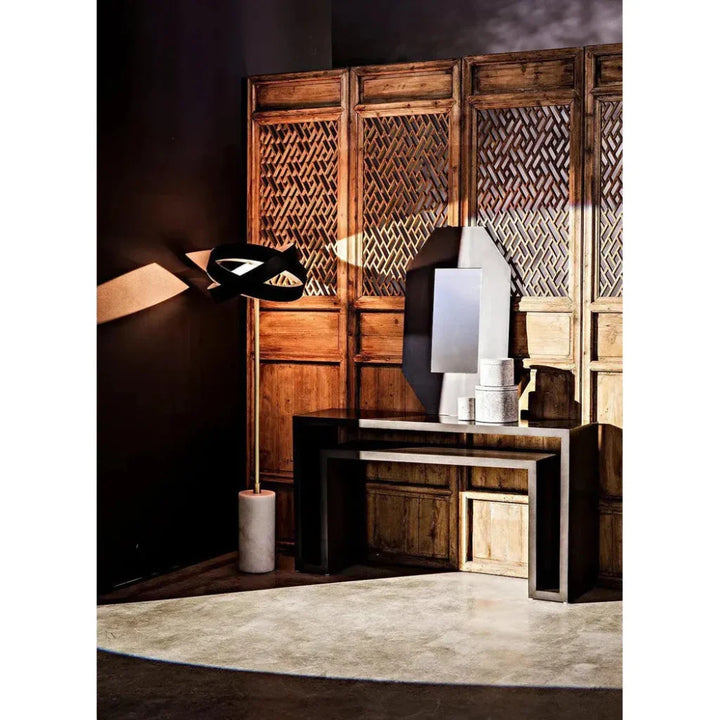 Orion Steel and White Marble Floor Lamp-Floor Lamps-Noir-LOOMLAN