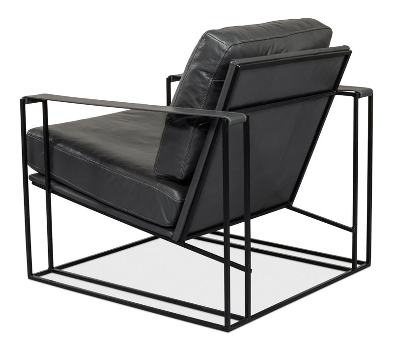 Oryan Black Leather Accent Chair Metal Frame-Accent Chairs-Sarreid-LOOMLAN