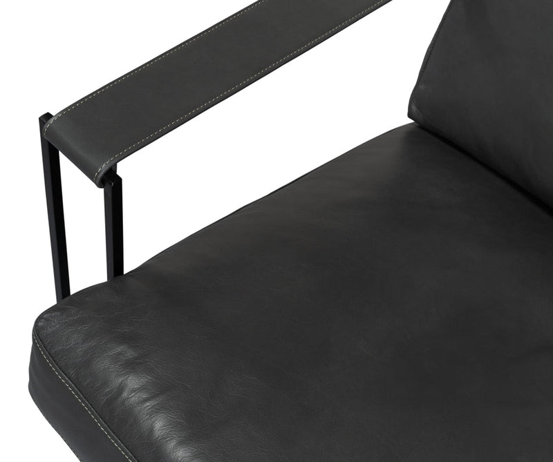 Oryan Black Leather Accent Chair Metal Frame-Accent Chairs-Sarreid-LOOMLAN