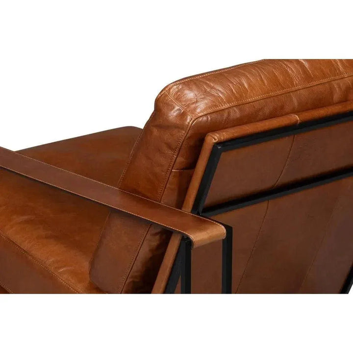 Oryan Leather and Iron Brown Armchair - LOOMLAN - Sarreid - Accent Chairs