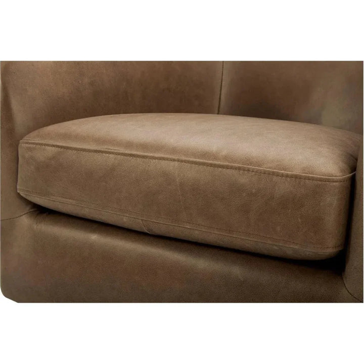Oscy Grain Leather & Solid Wood Brown Swivel Arm Chair - LOOMLAN