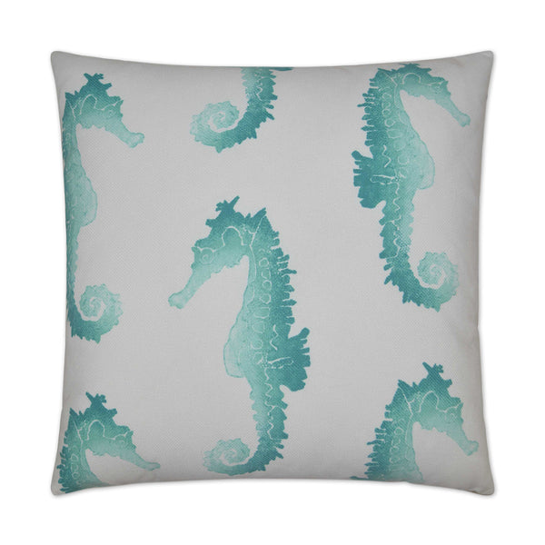 Outdoor Seahorse Pillow - Turquoise-Outdoor Pillows-D.V. KAP-LOOMLAN