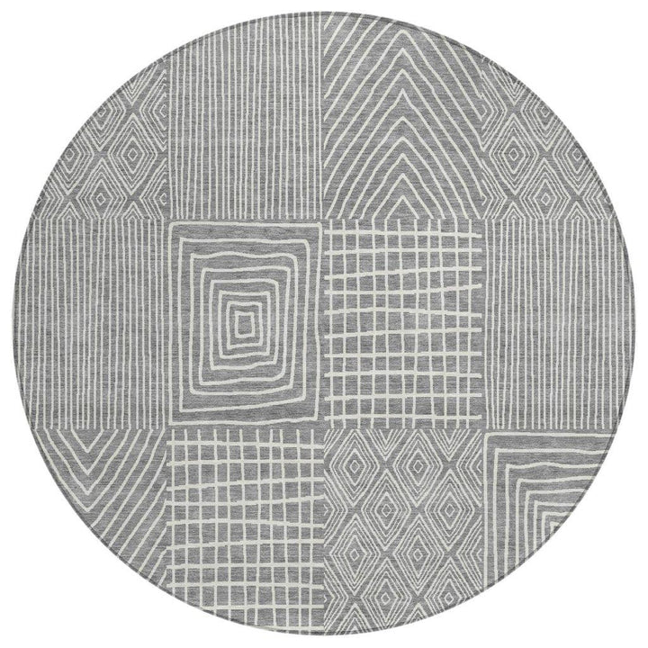 Owen Grey Washable Indoor-Outdoor Rug-Outdoor Rugs-LOOMLAN Rugs-8' x 8'-LOOMLAN