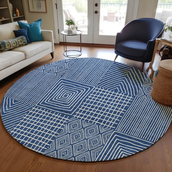 Owen Navy Washable Indoor-Outdoor Rug-Outdoor Rugs-LOOMLAN Rugs-LOOMLAN