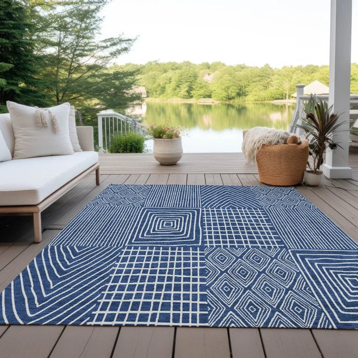Owen Navy Washable Indoor-Outdoor Rug-Outdoor Rugs-LOOMLAN Rugs-LOOMLAN