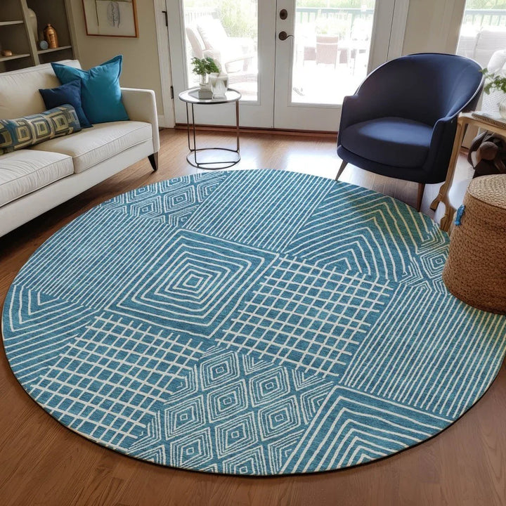 Owen Teal Washable Indoor-Outdoor Rug-Outdoor Rugs-LOOMLAN Rugs-LOOMLAN