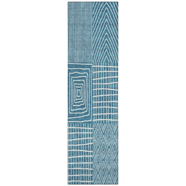 Owen Teal Washable Indoor-Outdoor Rug-Outdoor Rugs-LOOMLAN Rugs-2'3" x 7'6"-LOOMLAN