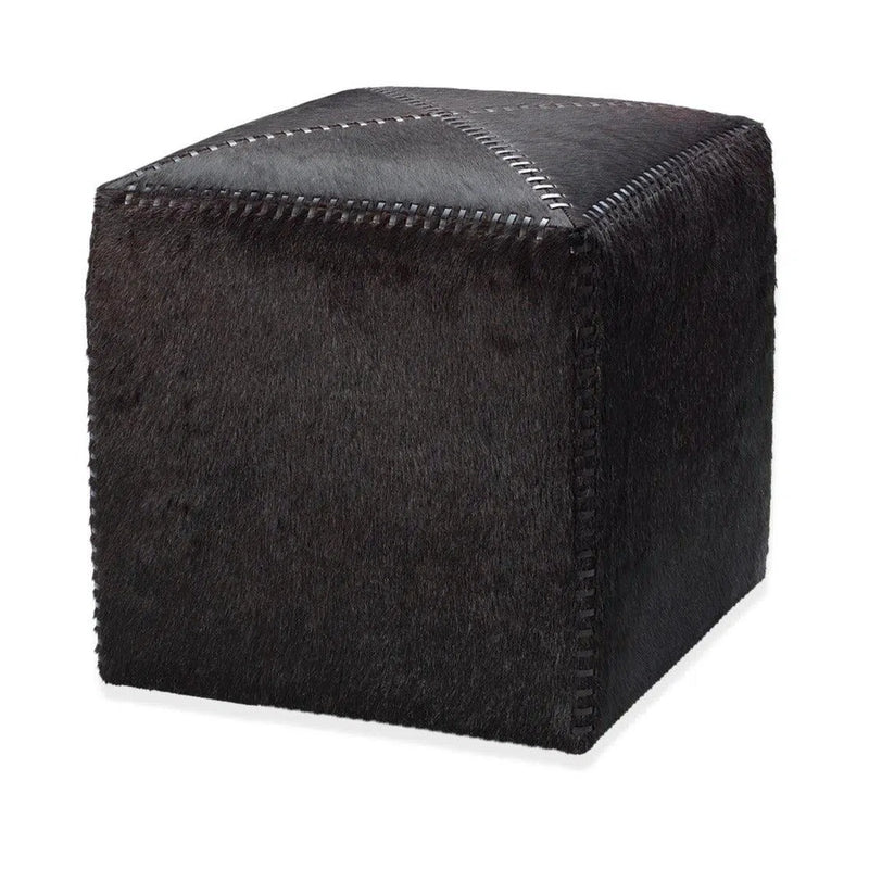 Ox Brown Square Leather Cowhide Ottoman - Small Ottomans LOOMLAN By Jamie Young