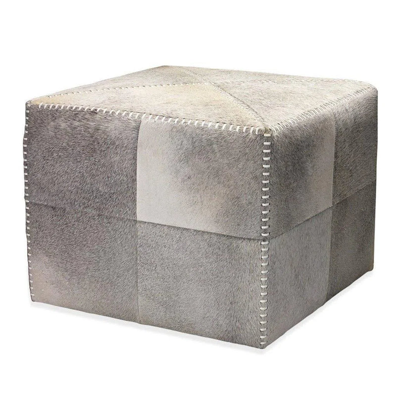 Ox Grey Square Leather Cowhide Ottoman - Large Ottomans LOOMLAN By Jamie Young