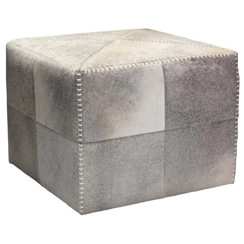 Ox Grey Square Leather Cowhide Ottoman - Large Ottomans LOOMLAN By Jamie Young
