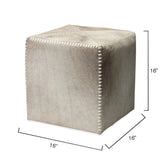 Ox Grey Square Leather Cowhide Ottoman - Small Ottomans LOOMLAN By Jamie Young