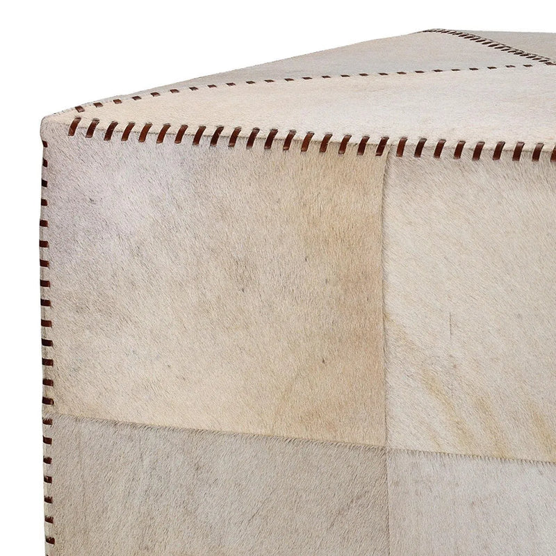 Ox White Square Leather Cowhide Ottoman - Large Ottomans LOOMLAN By Jamie Young