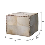 Ox White Square Leather Cowhide Ottoman - Large Ottomans LOOMLAN By Jamie Young