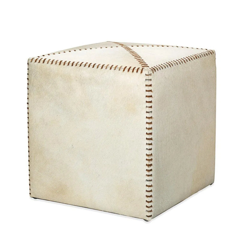 Ox White Square Leather Cowhide Ottoman - Small Ottomans LOOMLAN By Jamie Young