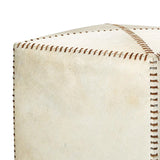 Ox White Square Leather Cowhide Ottoman - Small Ottomans LOOMLAN By Jamie Young