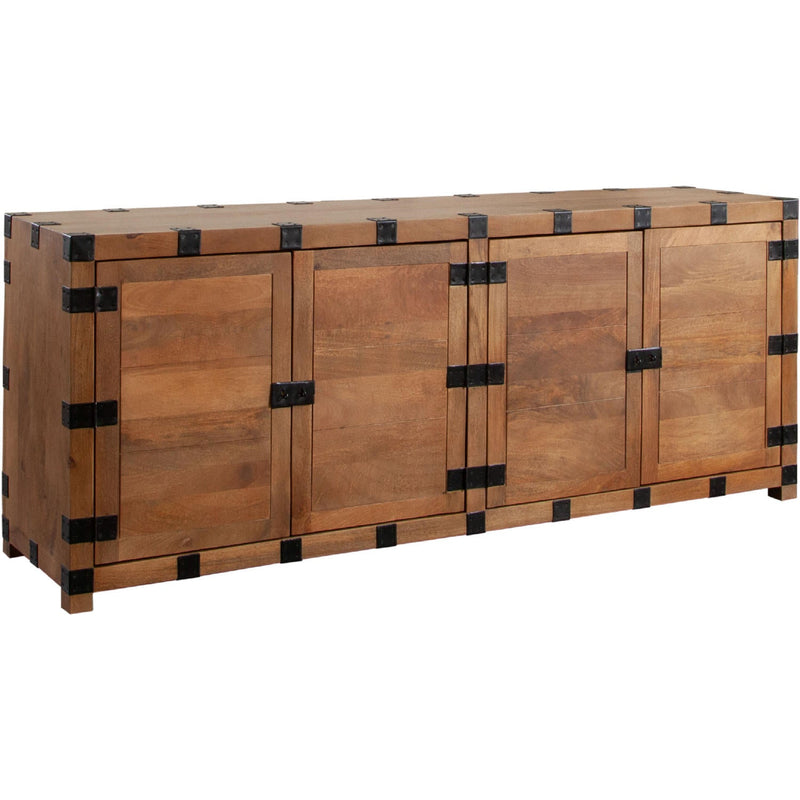 Oxford Solid Mango Wood 4-Door Sideboard in Oak Finish-Sideboards-Diamond Sofa-LOOMLAN