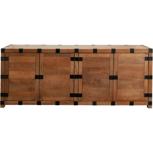 Oxford Solid Mango Wood 4-Door Sideboard in Oak Finish-Sideboards-Diamond Sofa-LOOMLAN