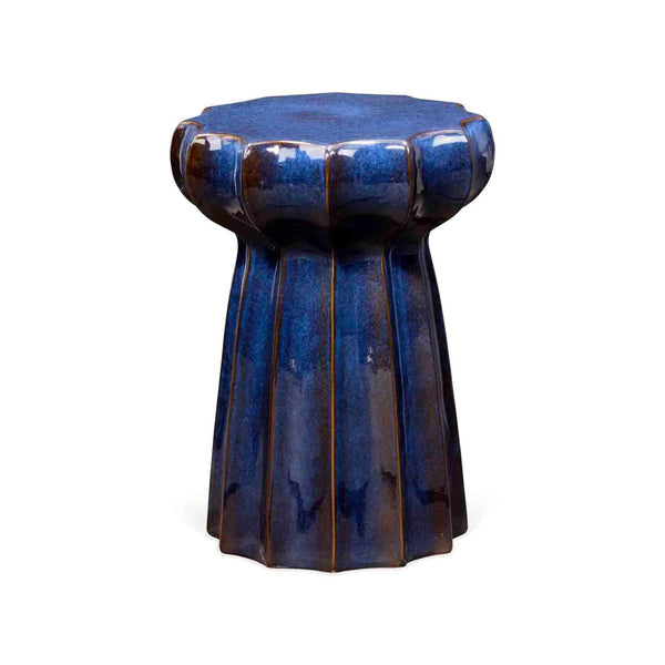Oyster Dark Blue Ceramic Indoor or Outdoor Modern Side Table Outdoor Accessories LOOMLAN By Jamie Young
