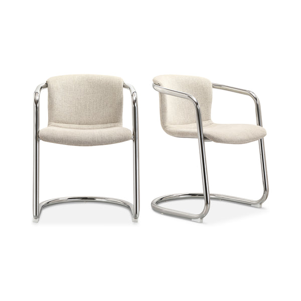 Freeman Polyester Fibre and Chrome Iron Cream Armless Dining Chair-Set Of Two