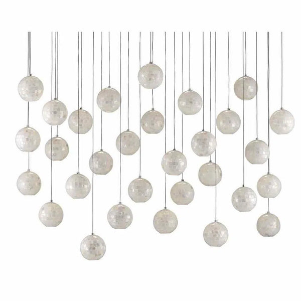 Painted Silver Pearl Finhorn 30-Light Multi-Drop Pendant Pendants LOOMLAN By Currey & Co
