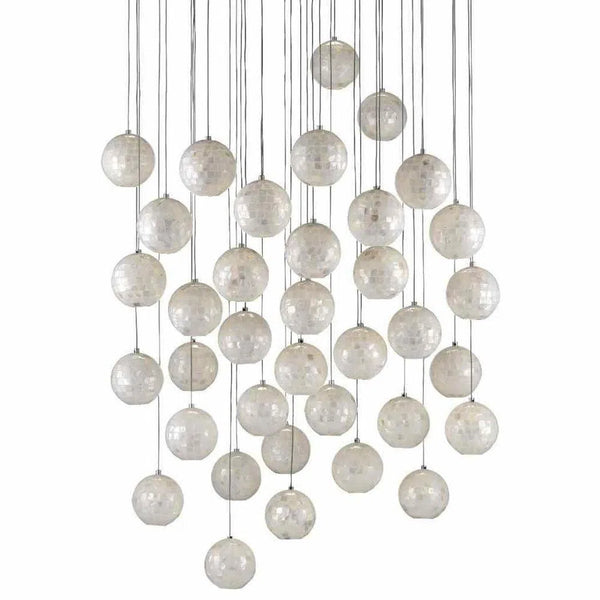 Painted Silver Pearl Finhorn 36-Light Multi-Drop Pendant Pendants LOOMLAN By Currey & Co