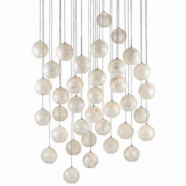 Painted Silver Pearl Finhorn 36-Light Multi-Drop Pendant Pendants LOOMLAN By Currey & Co