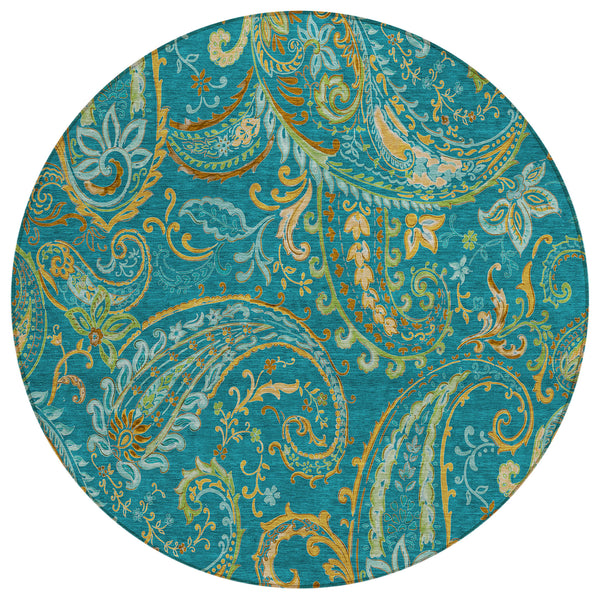 Paisley Teal Washable Indoor-Outdoor Rug