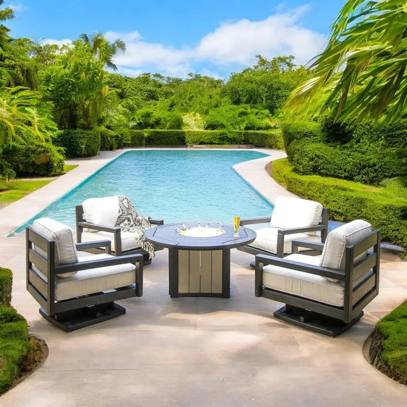 Palm Beach Poly Lumber Fire Pit Table Set Club Chairs-Outdoor Lounge Sets-Breezesta-LOOMLAN