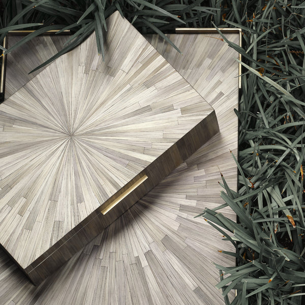Palm Marquetry Tray - Grey-Trays-Jamie Young-LOOMLAN