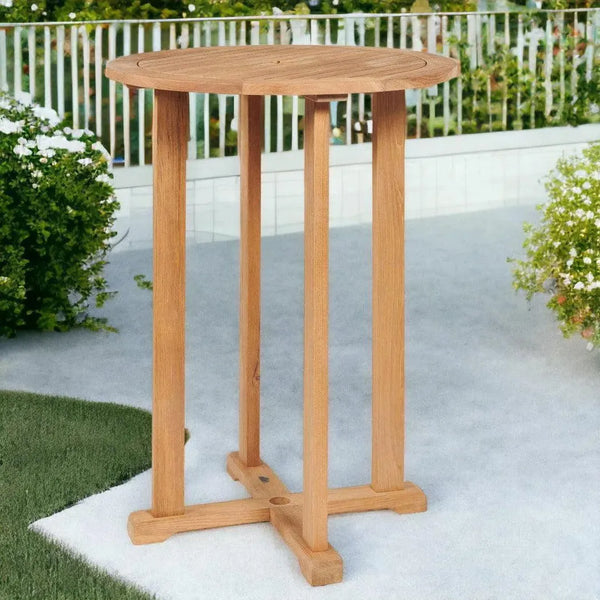 Palm Round Outdoor Bar Height Bistro Table-Outdoor Coffee Tables-HiTeak-LOOMLAN