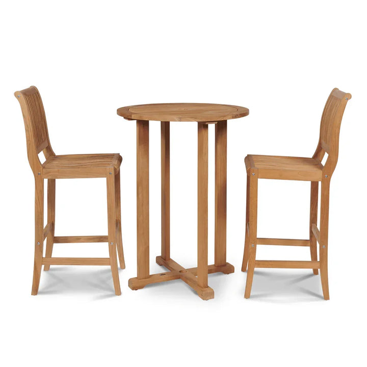 Palm Teak Patio Round Bar Height Dining Set 3 PC-Outdoor Dining Sets-HiTeak-LOOMLAN
