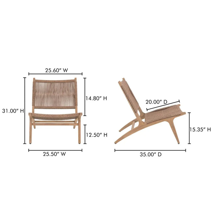 Palma Teak Weather-Resistant Outdoor Lounge Chair-Outdoor Lounge Chairs-Moe's Home-LOOMLAN