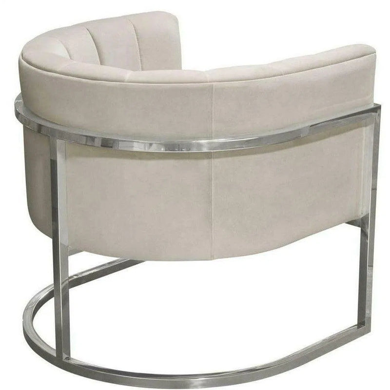 Pandora Cream Velvet Bucket Chair Silver Stainless Steel Frame Club Chairs LOOMLAN By Diamond Sofa
