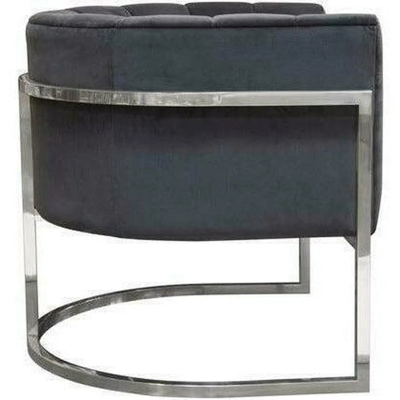 Pandora Grey Velvet Bucket Chair Silver Stainless Steel Frame Club Chairs LOOMLAN By Diamond Sofa