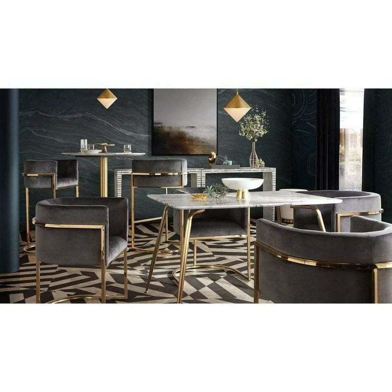 Pandora Tufted Grey Velvet Bucket Dining Chair Gold Frame Dining Chairs LOOMLAN By Diamond Sofa