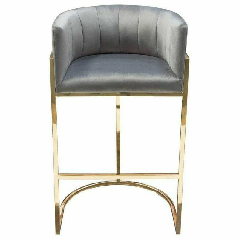 Pandora Tufted Grey Velvet Bucket Seat Bar Height Chair Bar Stools LOOMLAN By Diamond Sofa
