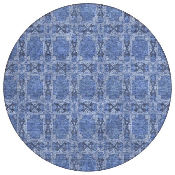 Panel Blue Washable Indoor-Outdoor Rug