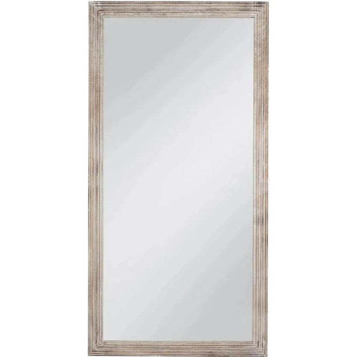 Pangea Wood White & Brown Vertical Floor Mirror-Floor Mirrors-Bassett Mirror-LOOMLAN